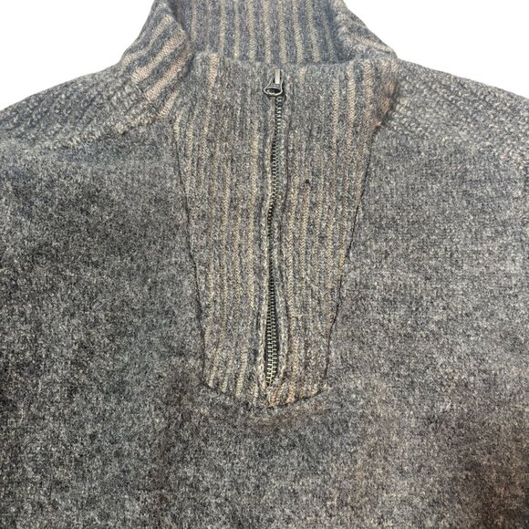 Blue Wool Quarter-Zip Mens Sweater M Gray Ribbed Collar & Elbow Patches - Picture 4 of 7